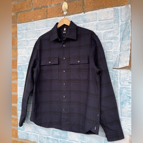 BOSS Owen Shadow Check Button-Up Overshirt size large - Picture 3 of 17